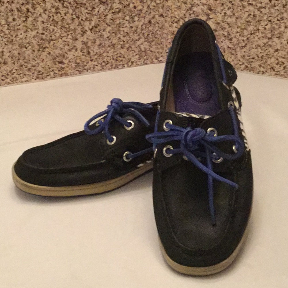 Sperry Blue Topsiders with Sequin Zebra Pr…